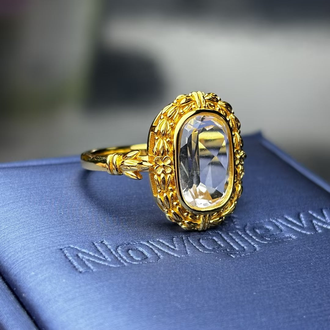 3.01Ct cushion-cut carved floral wreath gemstone engagement ring