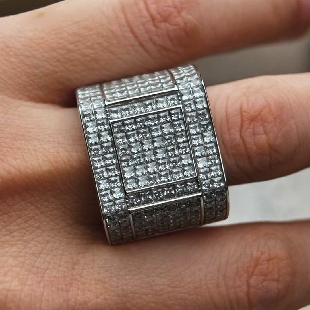 Stylish 4 ctw Square Cut White Gemstone Pavé Ring