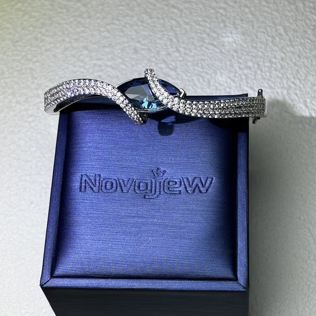 6.5Ctw Blue Marquise Gemstone Wrapped Bangle