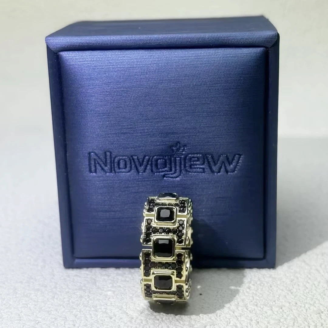 2 CTW Asscher Cut Black Cubic Zirconia Modern 925 Sterling Silver Ring-NOVAJEW
