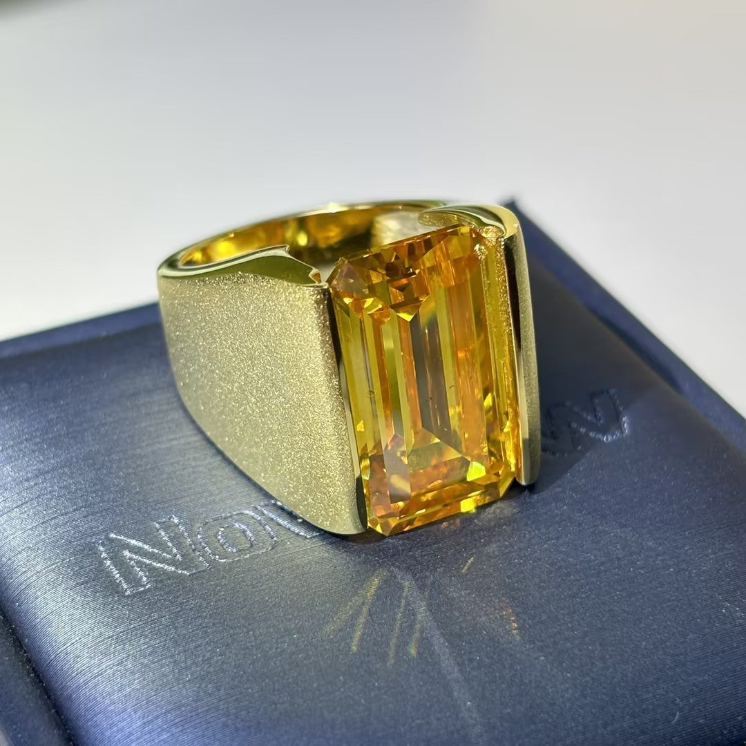 23.5Ctw Emerald-cut Yellow Gemstone Ring