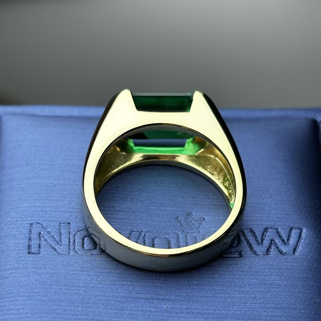 7.96Ct Emerald-Cut Half-Bezel Embroidered Emerald Engagement Ring