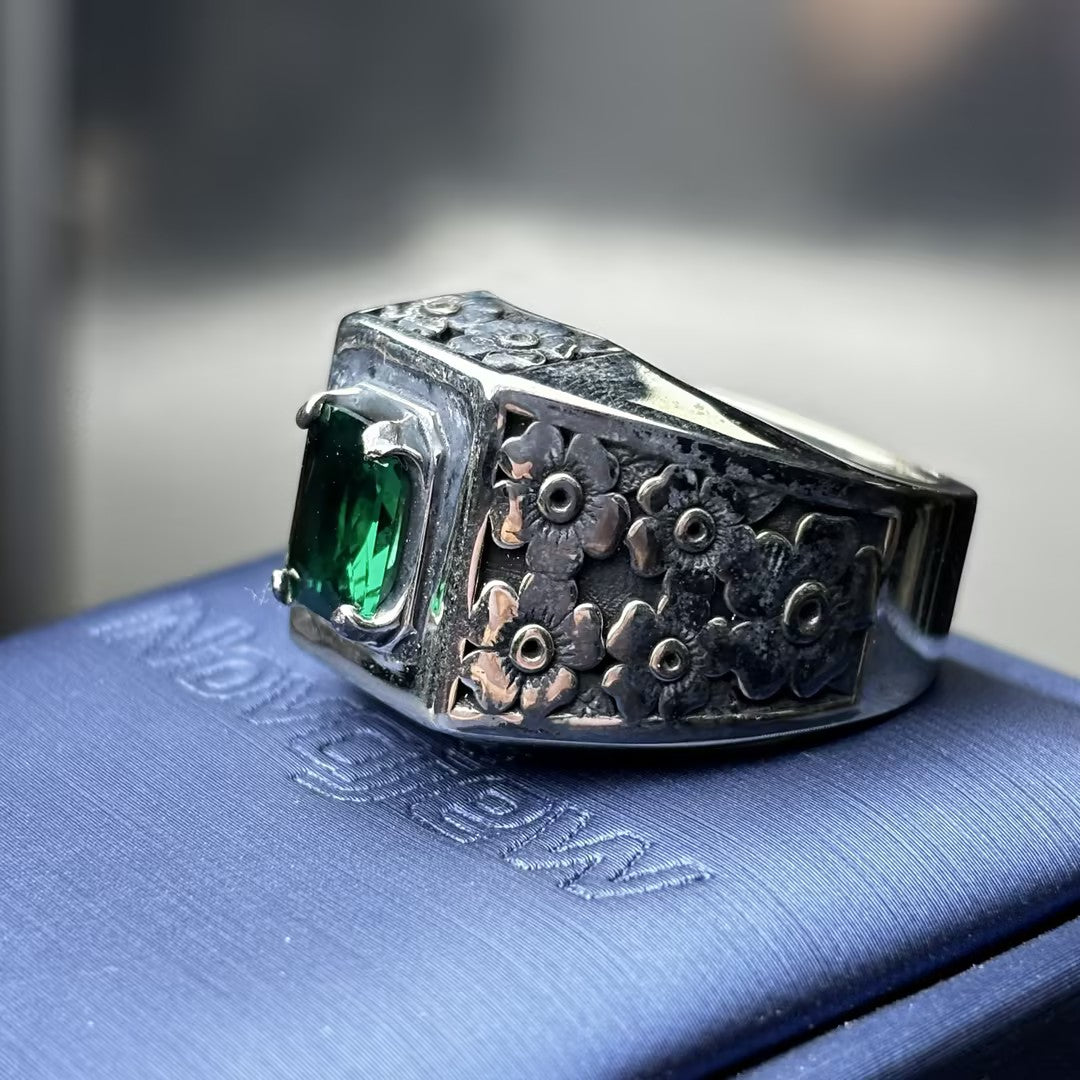 3.0Ct Vintage Carved Flower Emerald Ring