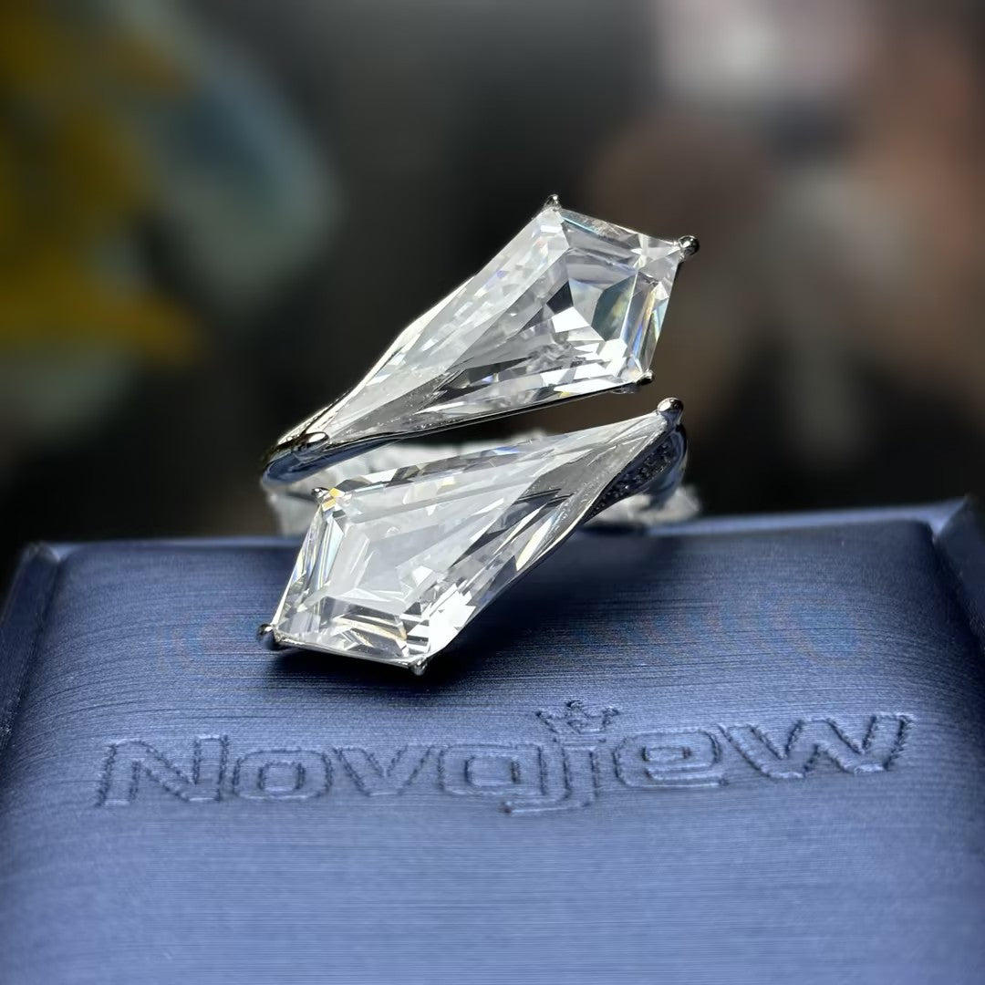10Ctw Kite-Shaped Rare Gemstone Bypass Ring