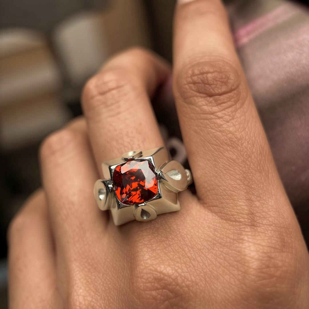 4.0Ct Cushion Cut Garnet Men's Ring