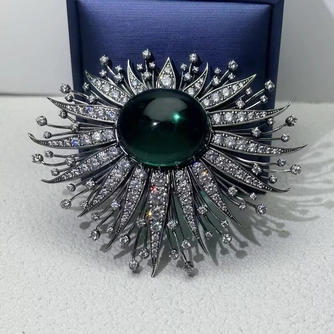 20CT Oval Cut Green Cubic Zirconia Vintage 925 Sterling Silver Brooch-NOVAJEW